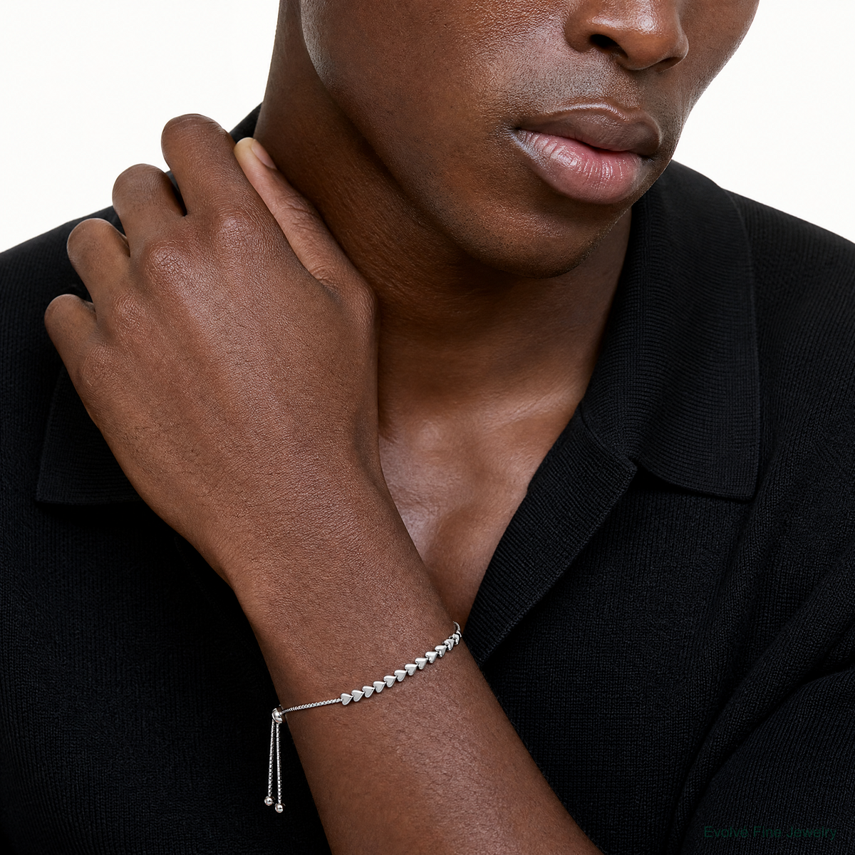 Leslie's Sterling Silver Rhodium-plated Polished Heart Bolo Bracelet - Model Shot