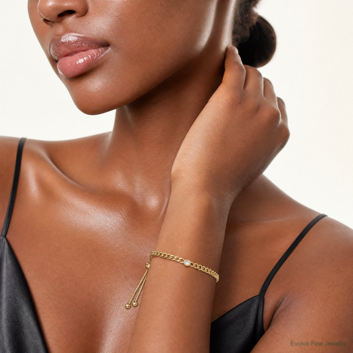 Leslie's Sterling Silver Gold-tone Polished CZ Bolo Bracelet - Model Shot