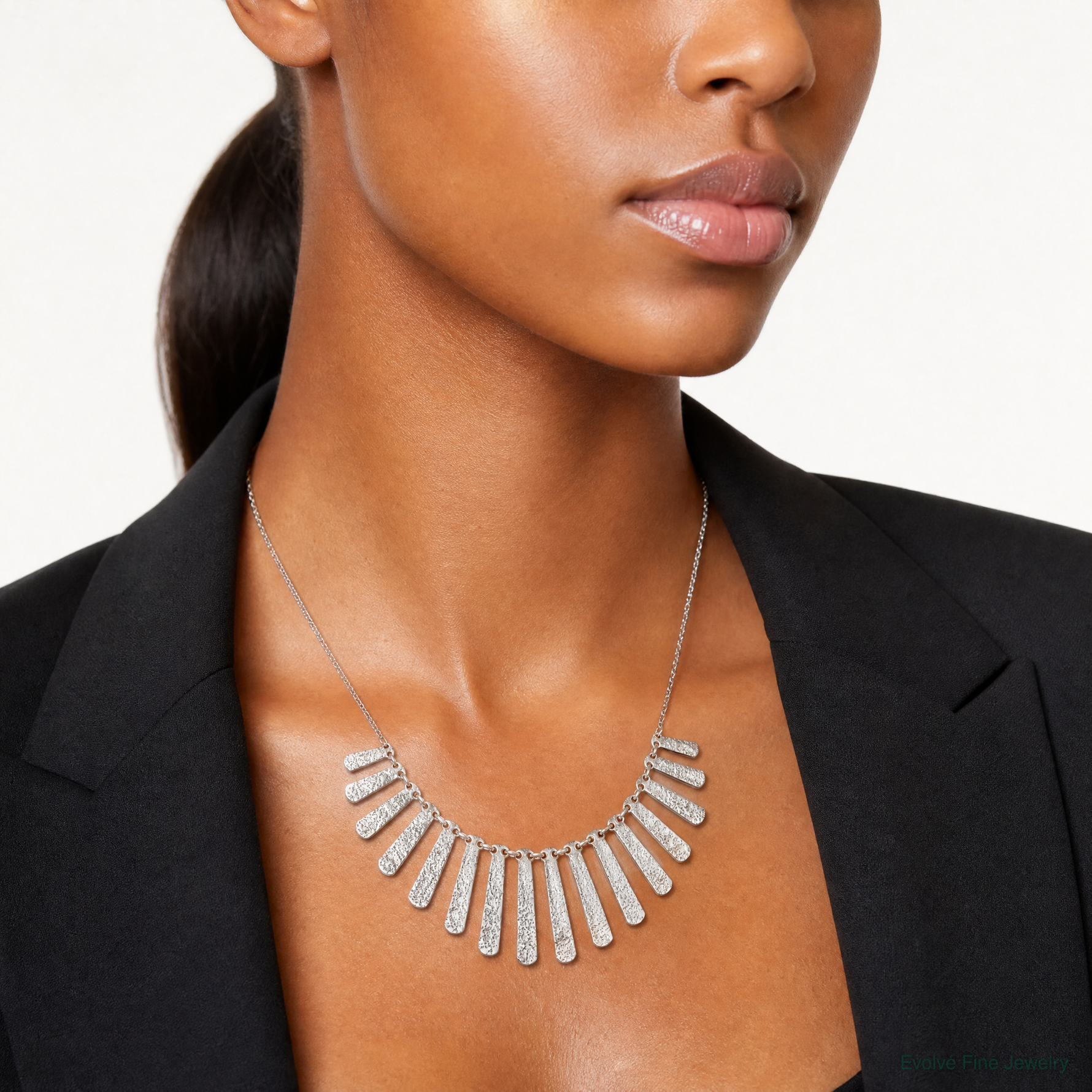 Leslie's SS Radiant Essence Pol/Textured Bars w/ 2in Ext. Necklace - Model Shot
