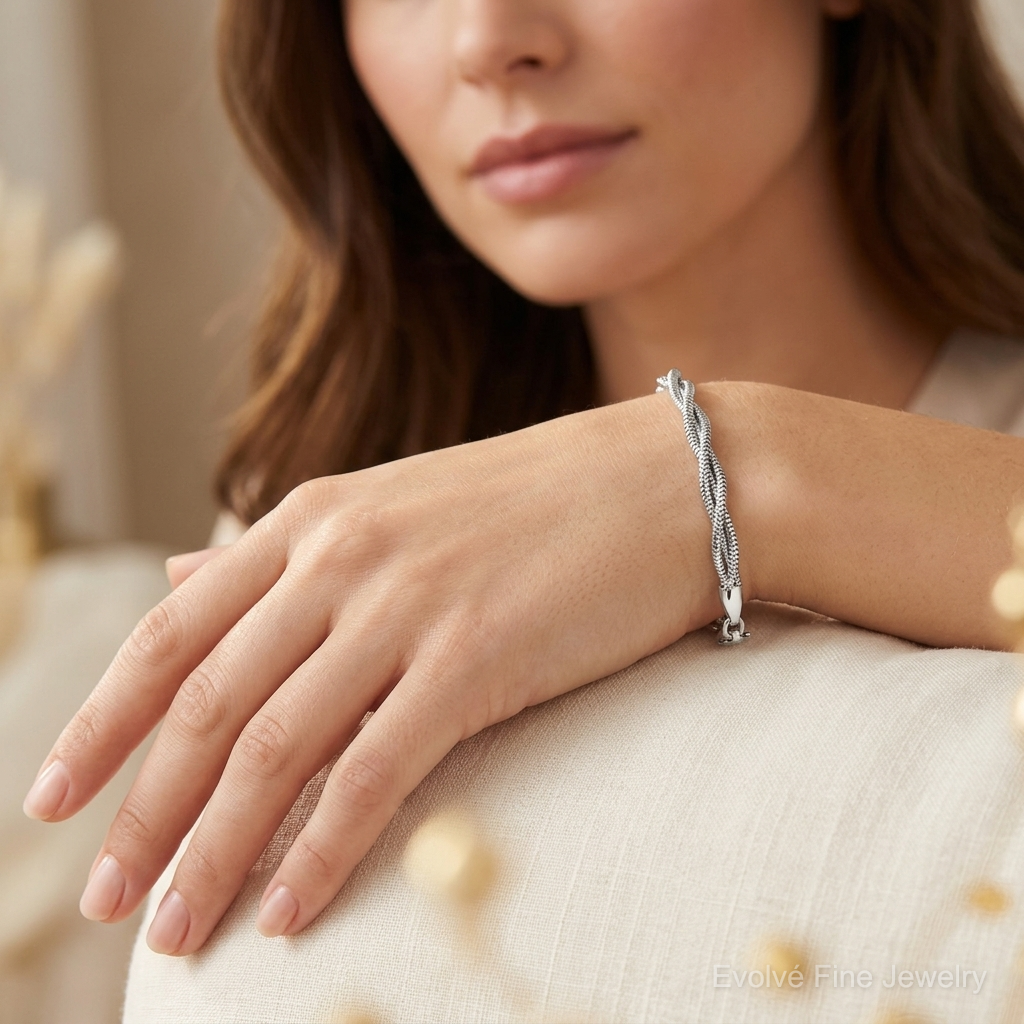 Leslie's Sterling Silver RH-plated Polished and Twisted Bracelet - Model Shot