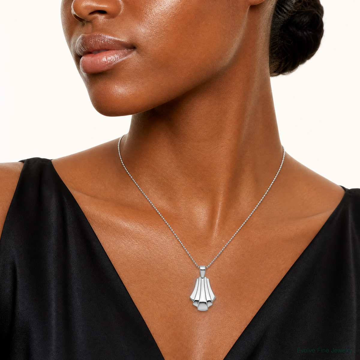 Leslie's Sterling Silver Rh-Plat Polished Fancy Pendant on Beaded Necklace - Model Shot