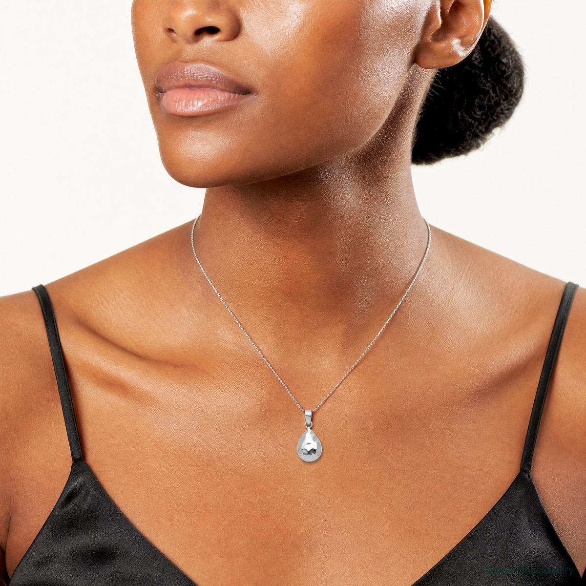 Leslie's Sterling Silver RH-plated Hammered Pendant Necklace - Model Shot
