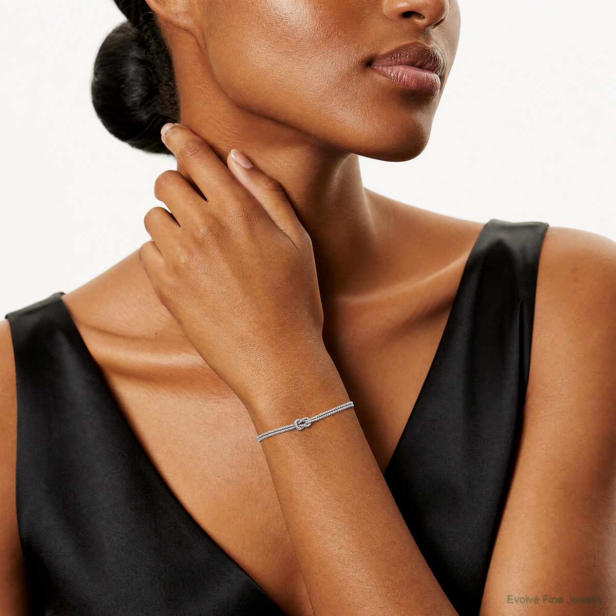 Leslie's Sterling Silver RH-plt Pol. 2-Strand Knot w/1in ext. Bracelet - Model Shot