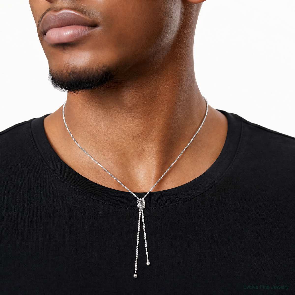 Leslie's Sterling Silver RH-plated Pol. w/Knot Drop w/2in ext. Necklace - Model Shot