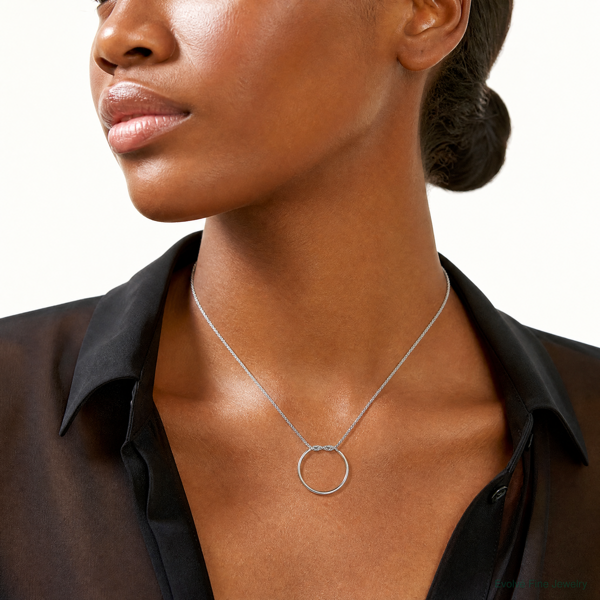 Leslie's Sterling Silver RH-pl Polished/Textured Circle Pendant w/2in ext. - Model Shot