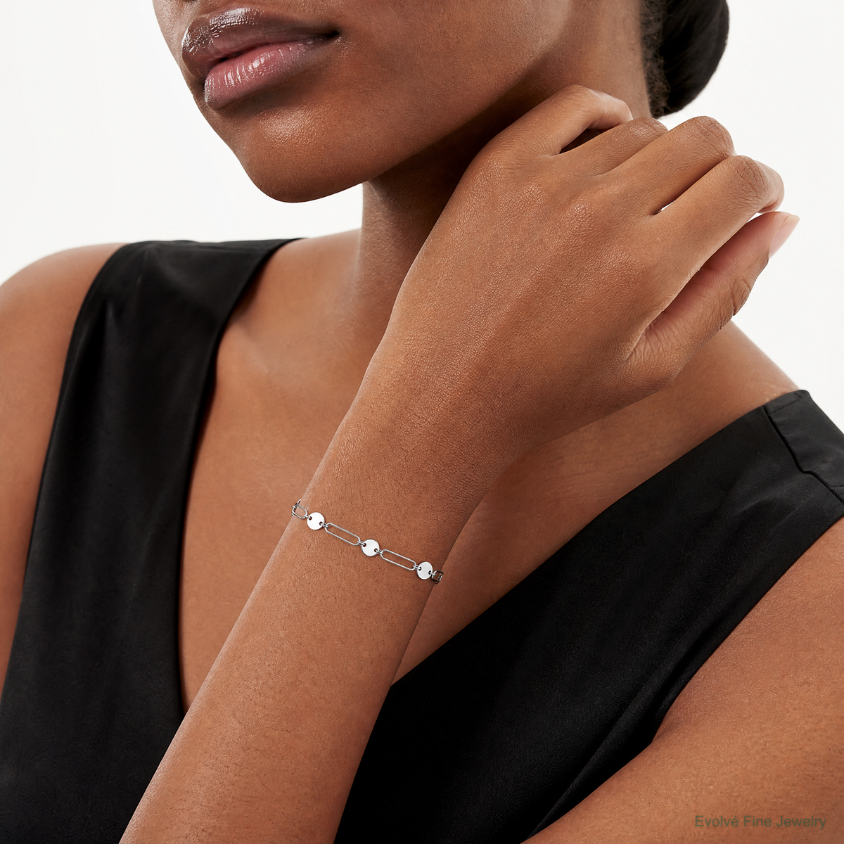 Leslie's Sterling Silver RH-plated Polished Circle and Link w/ 1in ext. Bra - Model Shot