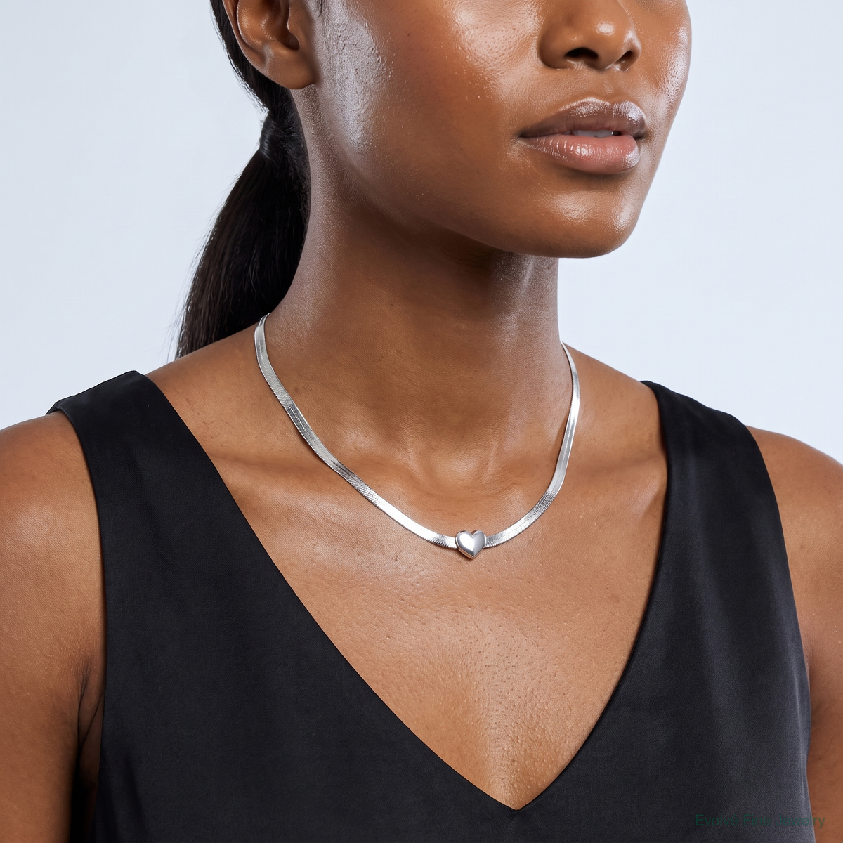 Leslie's Sterling Silver RH-plated Polished Heart Herringbone w/ 2in ext. N - Model Shot