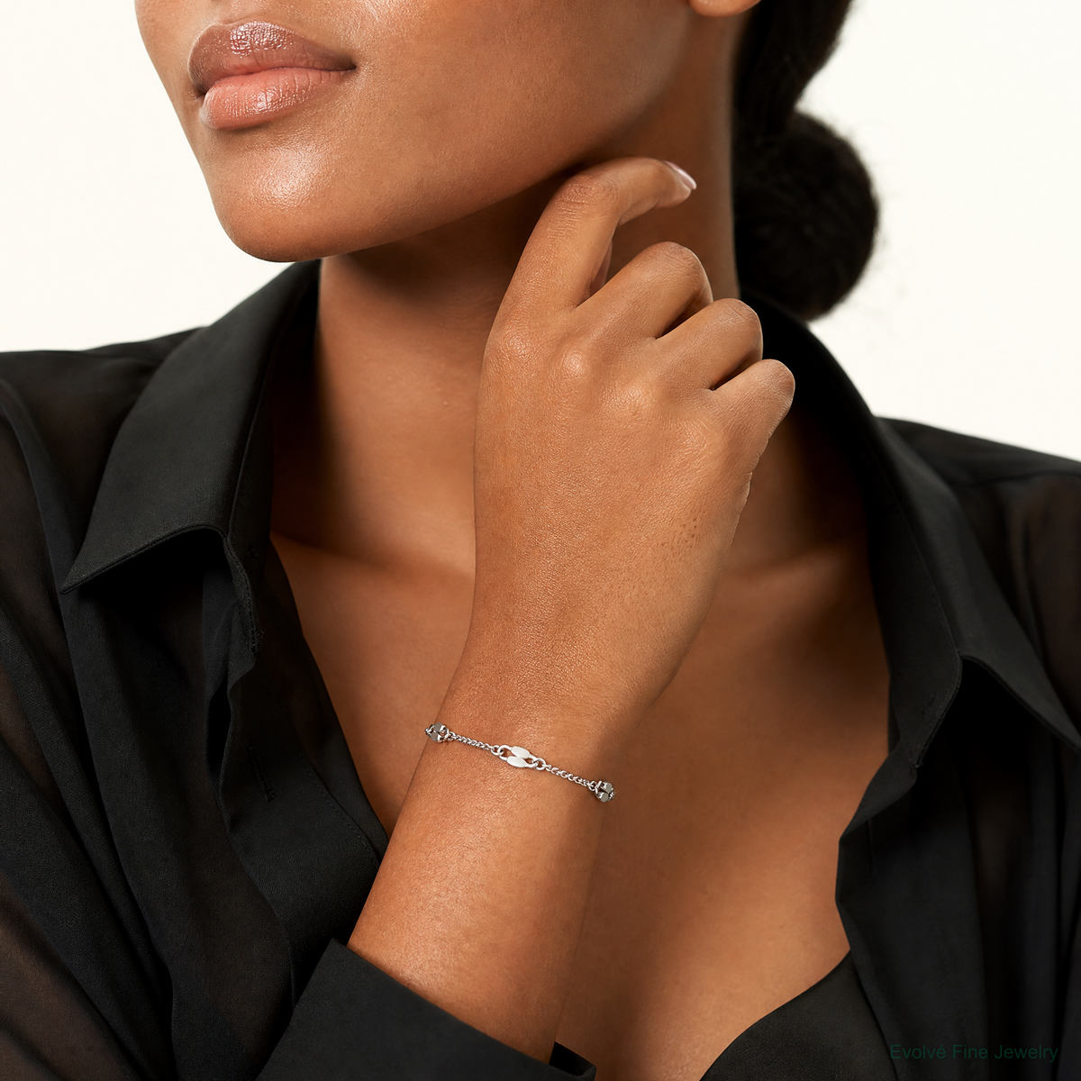 Leslie's Sterling Silver RH-plated Fancy Link w/1in ext. Bracelet - Model Shot