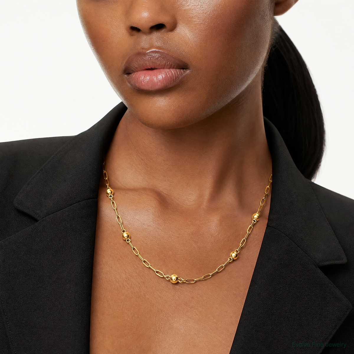 Leslie's Sterling Silver Gold-tone pol. Beaded Link w/2in ext. Necklace - Model Shot