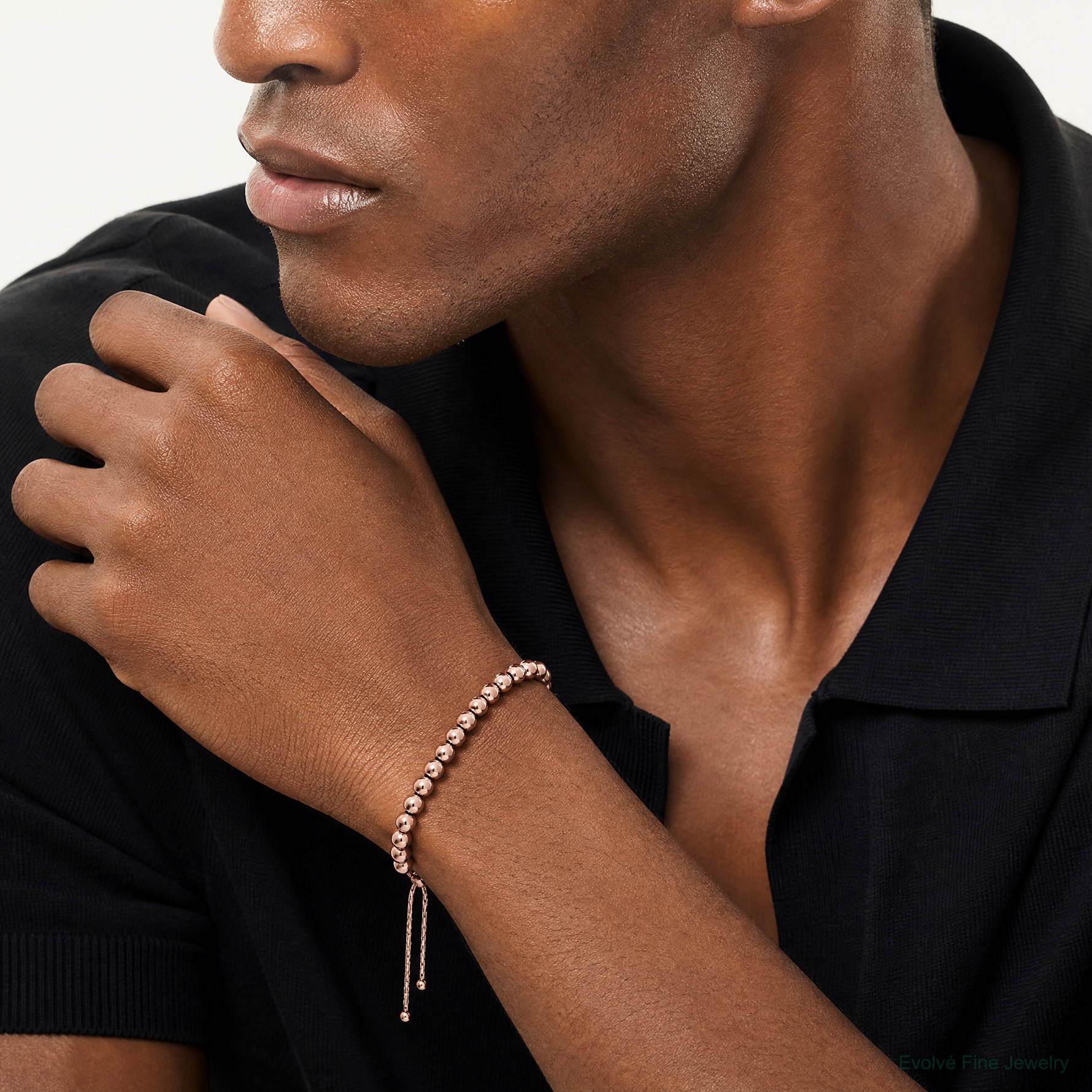Leslie's Sterling Silver Rose-tone Polished Beaded Adjustable Bracelet - Model Shot