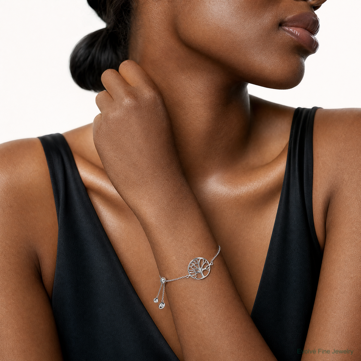 Leslie's Sterling Silver RH-plated Tree of Life Adjustable Bracelet - Model Shot
