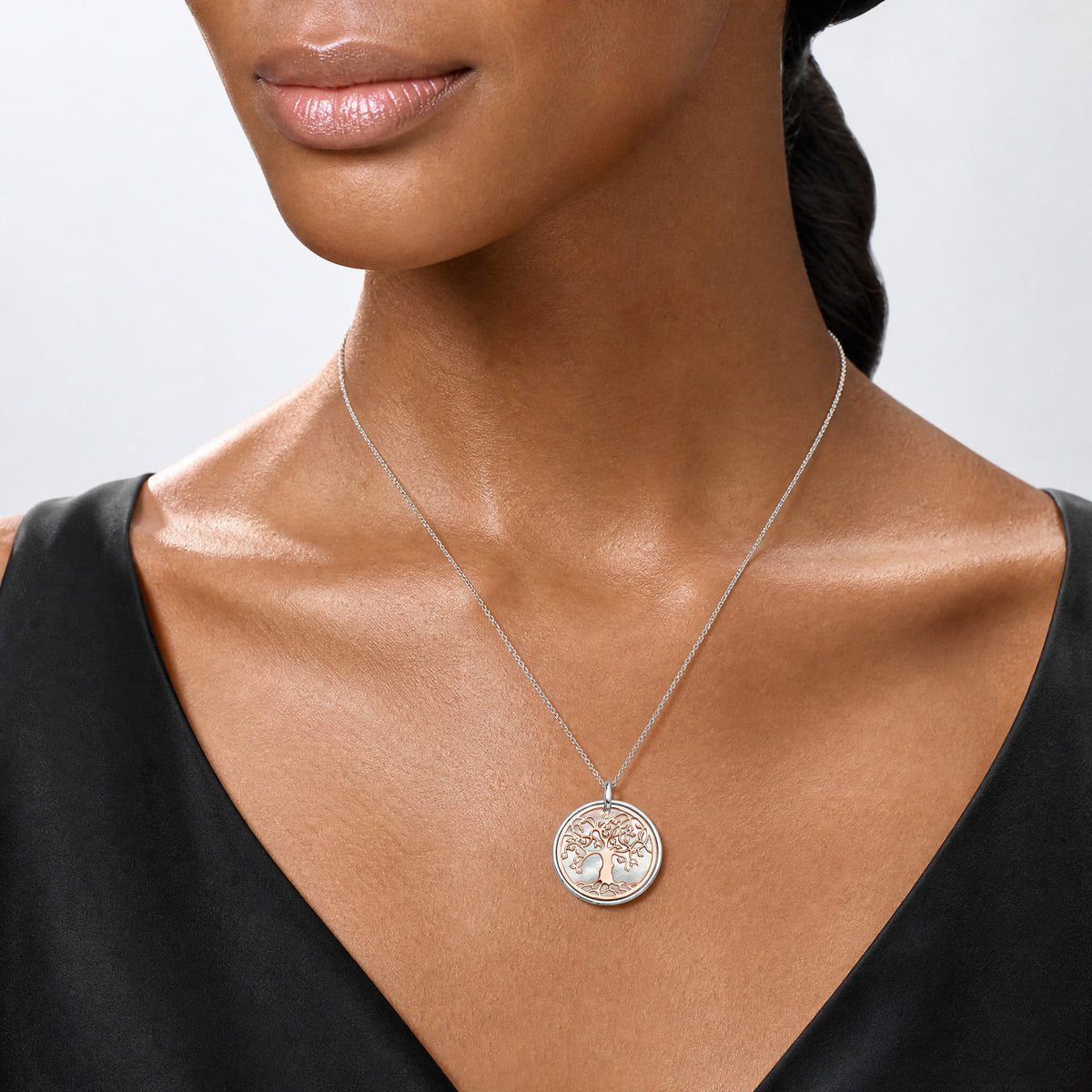 Leslie's Sterling Silver & Rose-tone MOP Tree of Life w/1in ext. Necklace - Model Shot