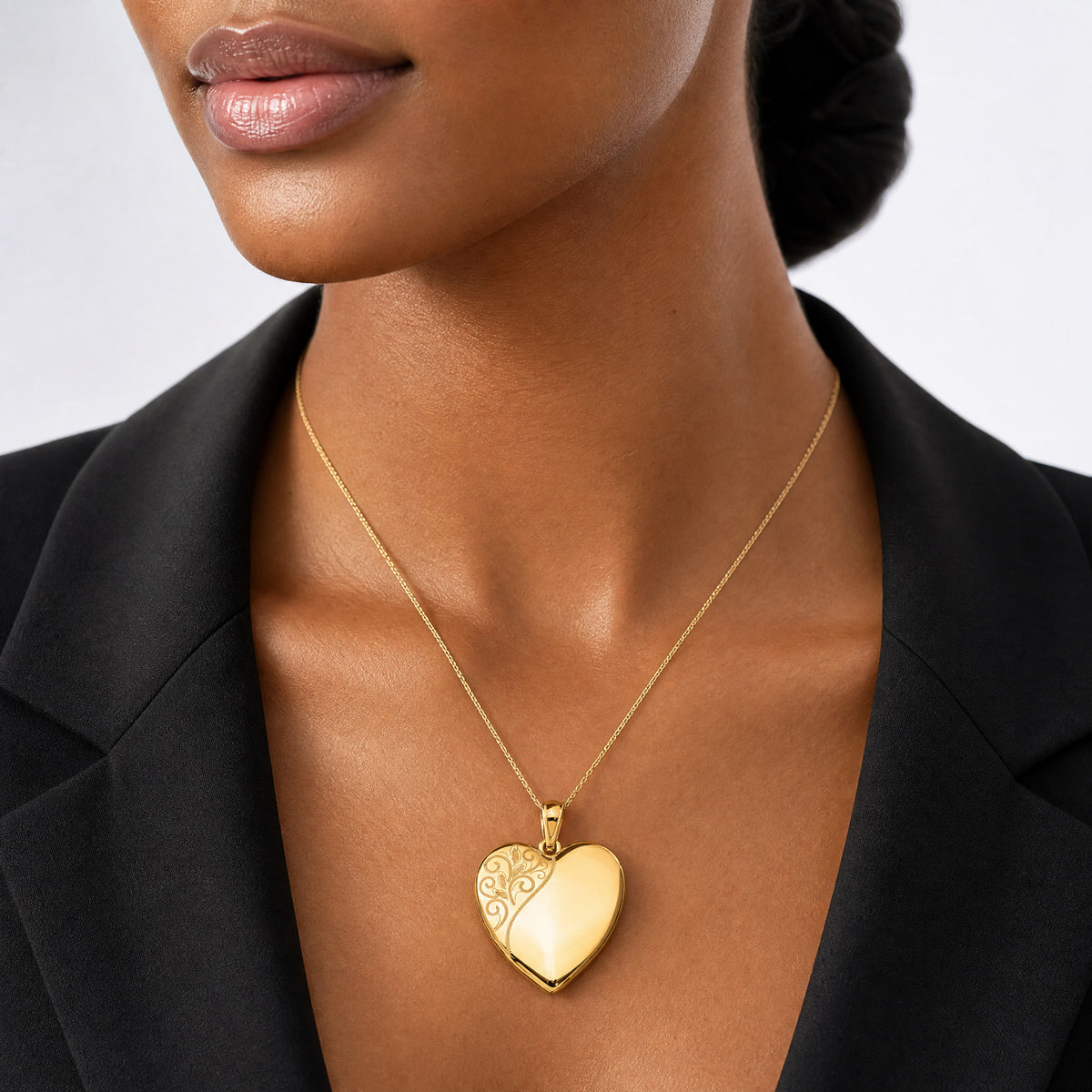 Sterling Silver Gold-plated 24mm Polished Swirl Heart Locket - Model Shot