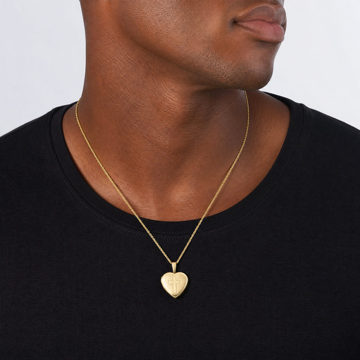 Sterling Silver Gold-plated Brushed And Polished Cross 16mm Heart Locket - Model Shot