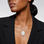 SS RH-pl Brushed And Polished Miraculous Medal 20mm Oval Locket - Model Shot