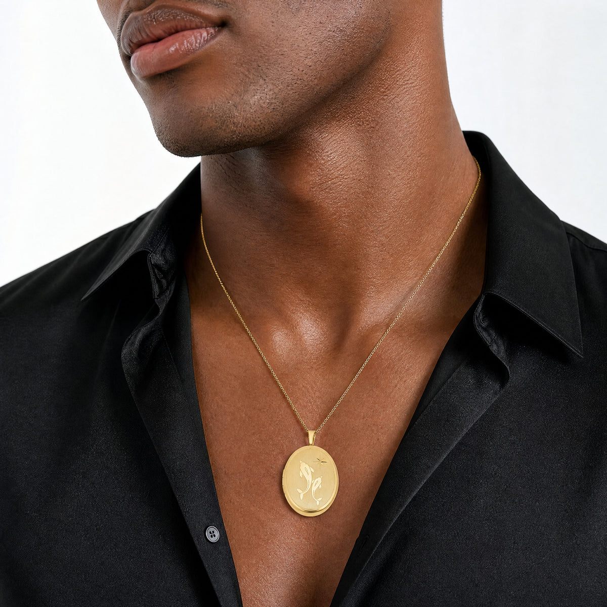 Sterling Silver Gold-plated Brushed And Polished Dolphin 20mm Oval Locket - Model Shot