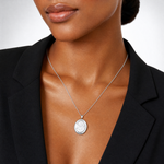 Sterling Silver Rhodium-plated 26mm Mother and Baby Oval Locket - Model Shot
