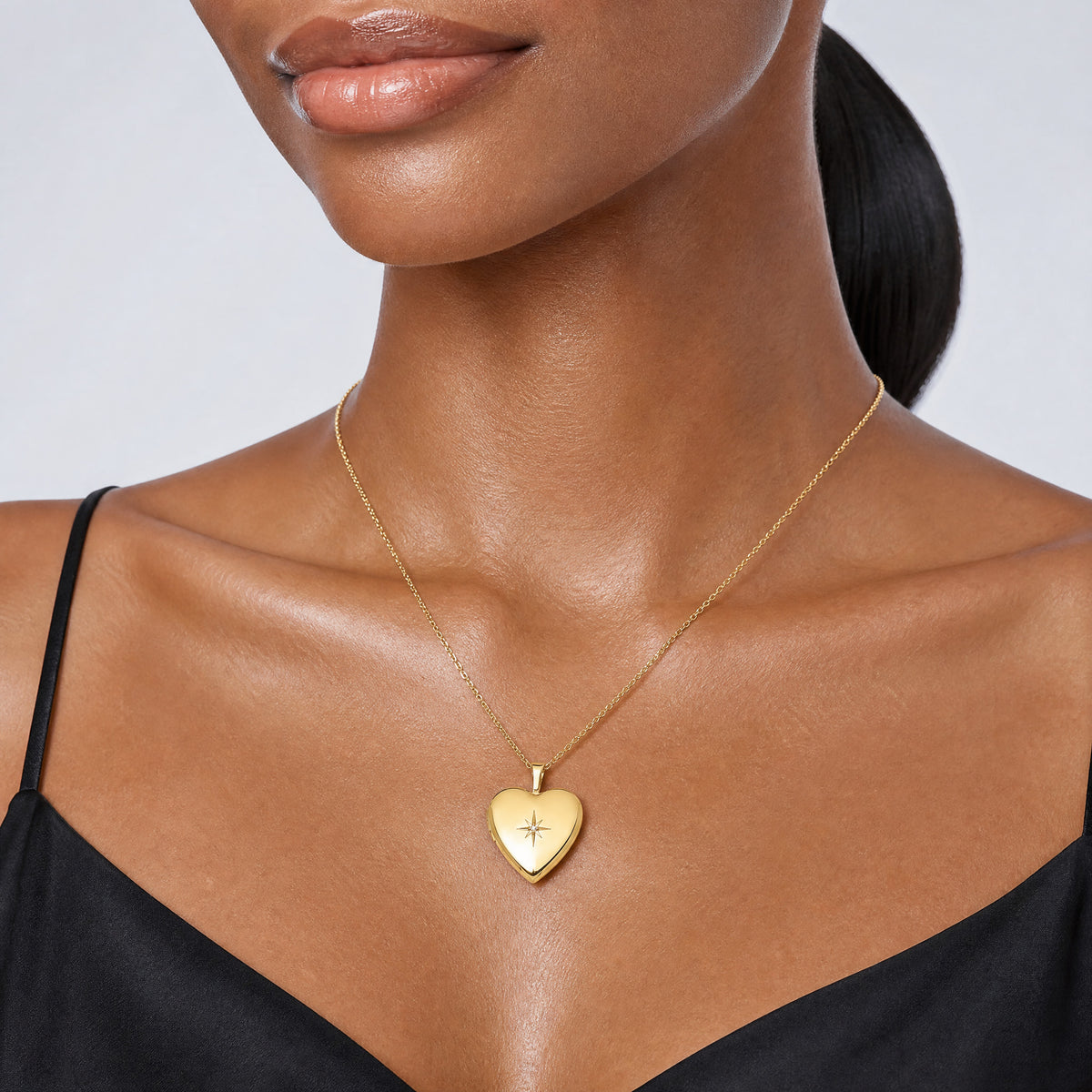 Sterling Silver Gold-plated Diamond Star 20mm Heart Locket - Model Shot