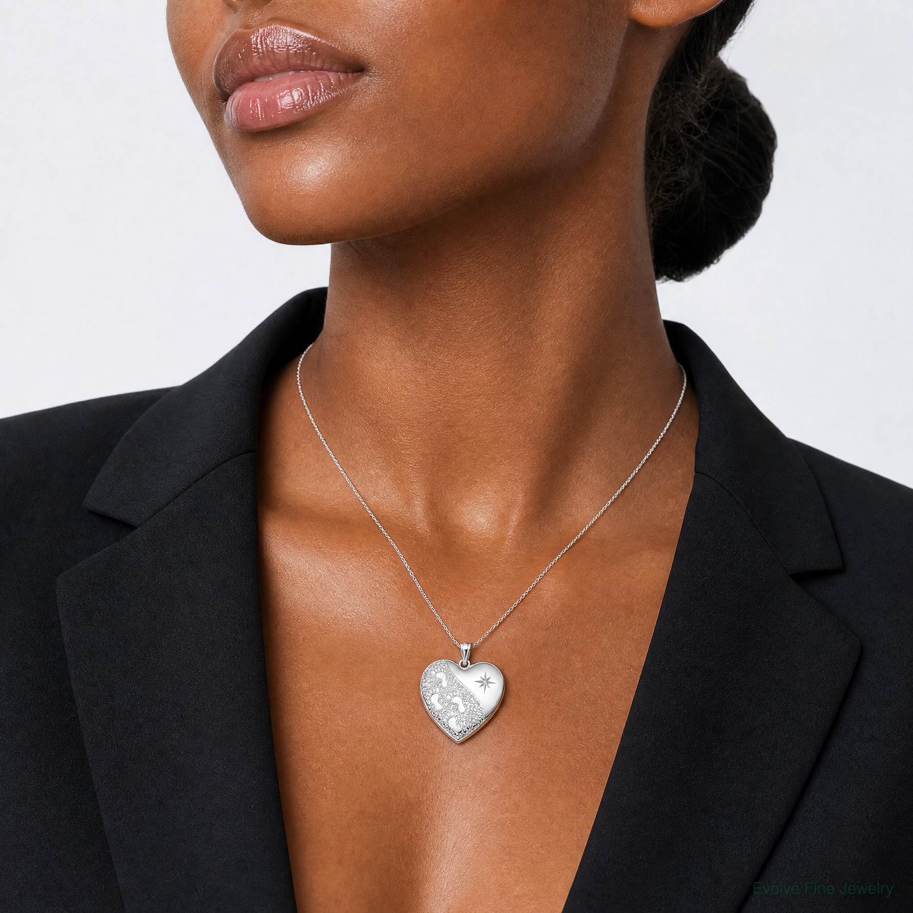 Sterling Silver Rhodium-plated 24mm D/C Footprints Ash Holder Heart Locket - Model Shot