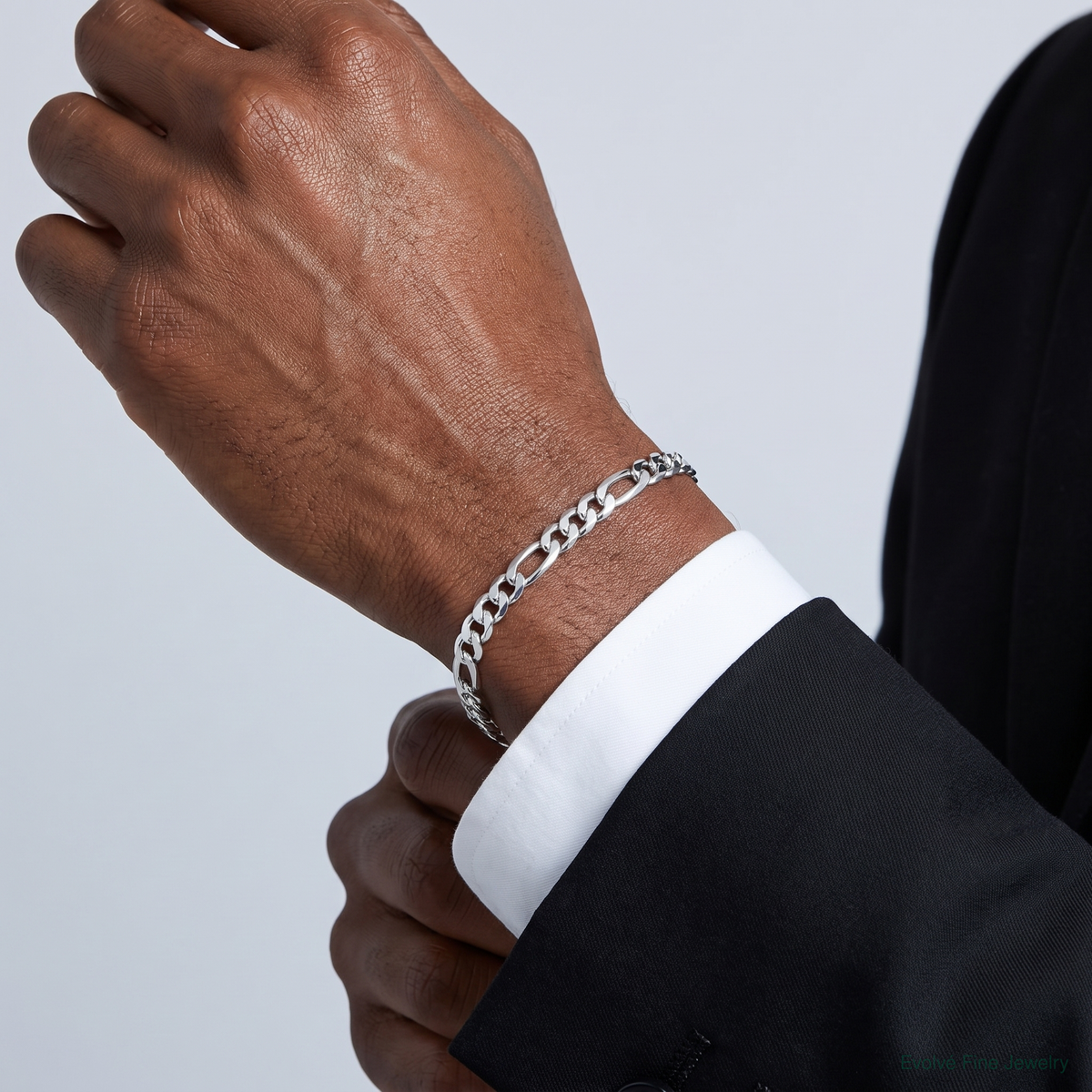 Sterling Silver Rhodium-plated 4.0mm Lightweight Flat Figaro Chain - Model Shot