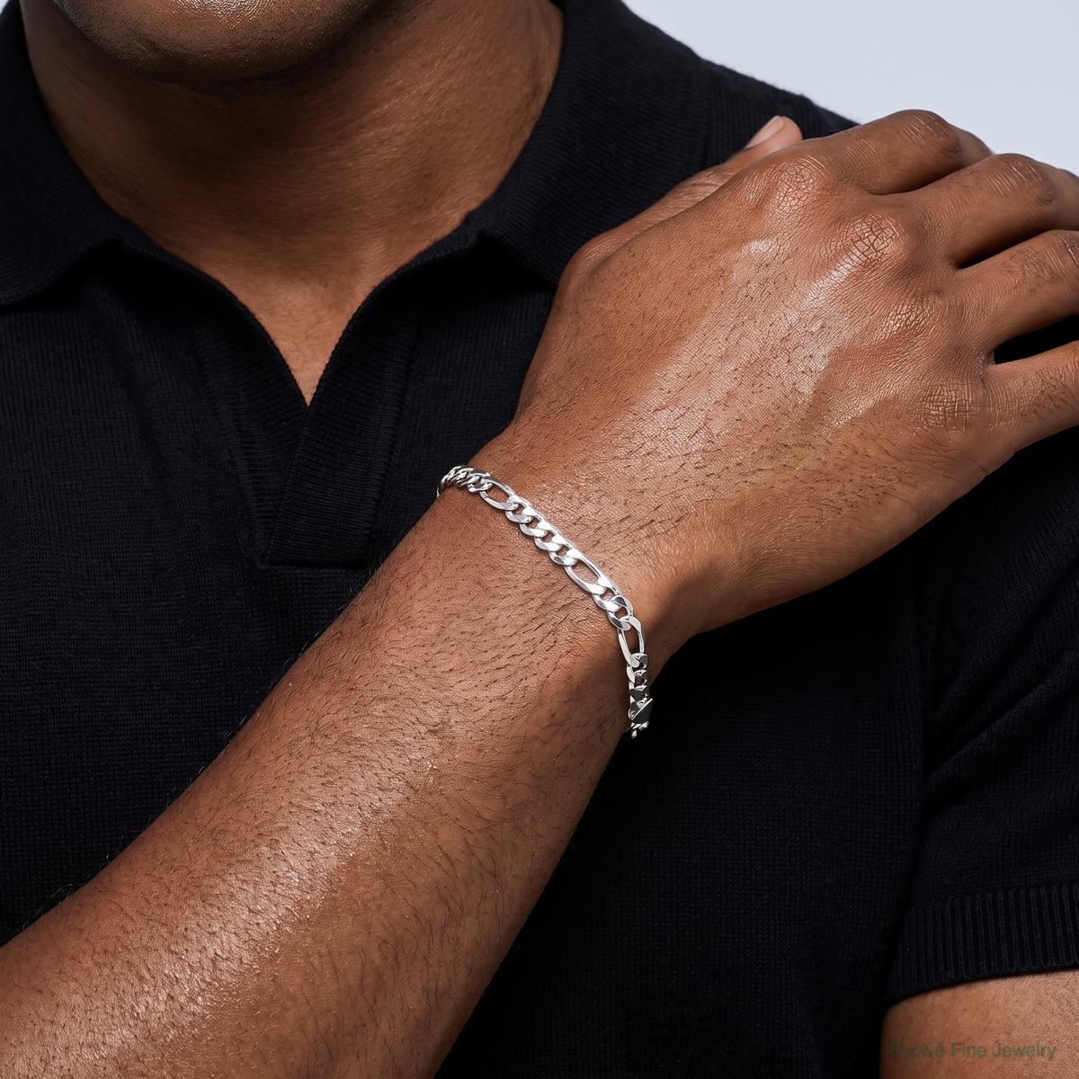 Sterling Silver 5.5mm Lightweight Flat Figaro Chain - Model Shot
