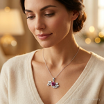Sterling Silver RH-pltd Dyed Pink Aluminum Rose/Clear CZ Mom Pendant - Model Shot