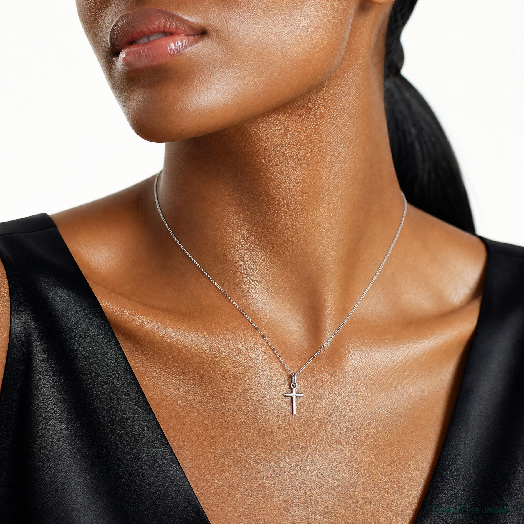 Sterling Silver Rhodium-plated Cross Charm - Model Shot