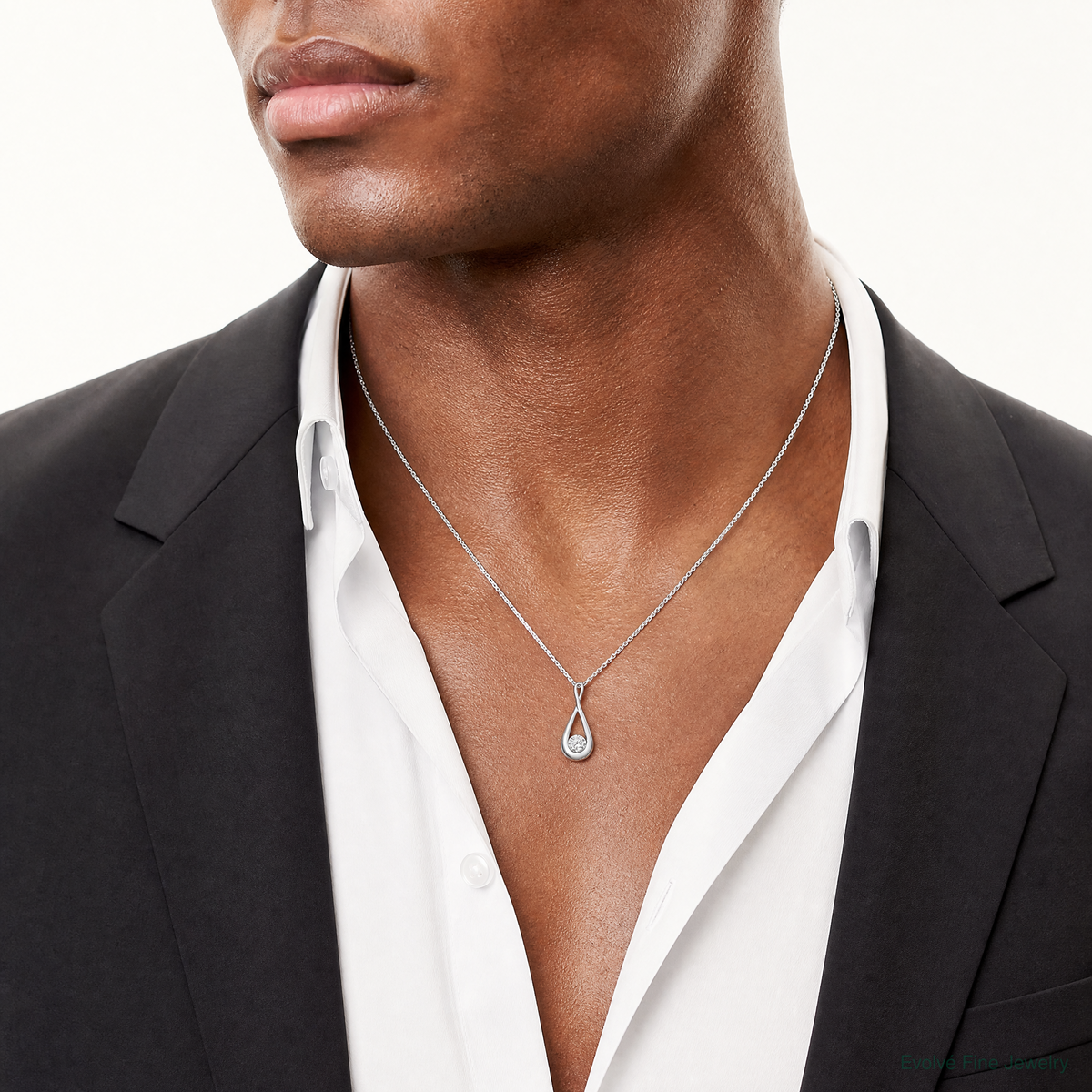 Sterling Silver Rhodium-plated CZ Tear Drop Pendant - Model Shot