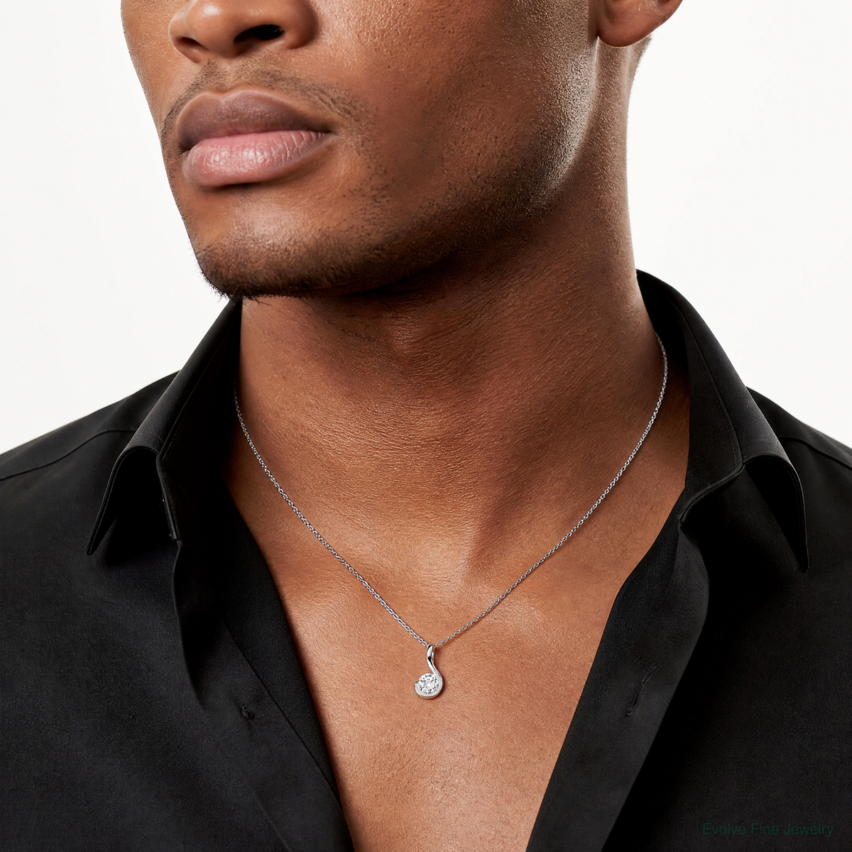 Sterling Silver Rhodium Plated CZ Pendant - Model Shot