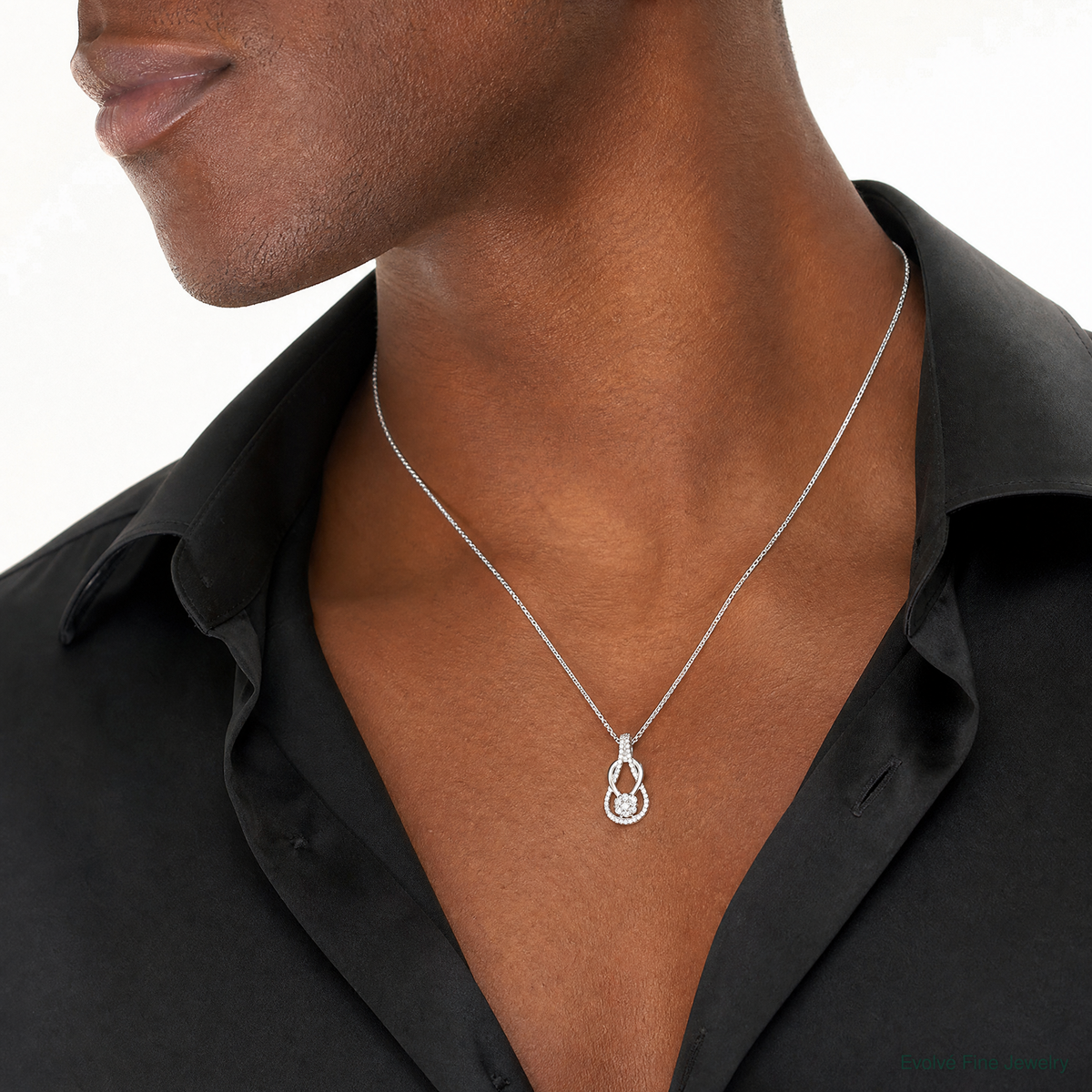 Sterling Silver CZ & Teardrop Pendant - Model Shot