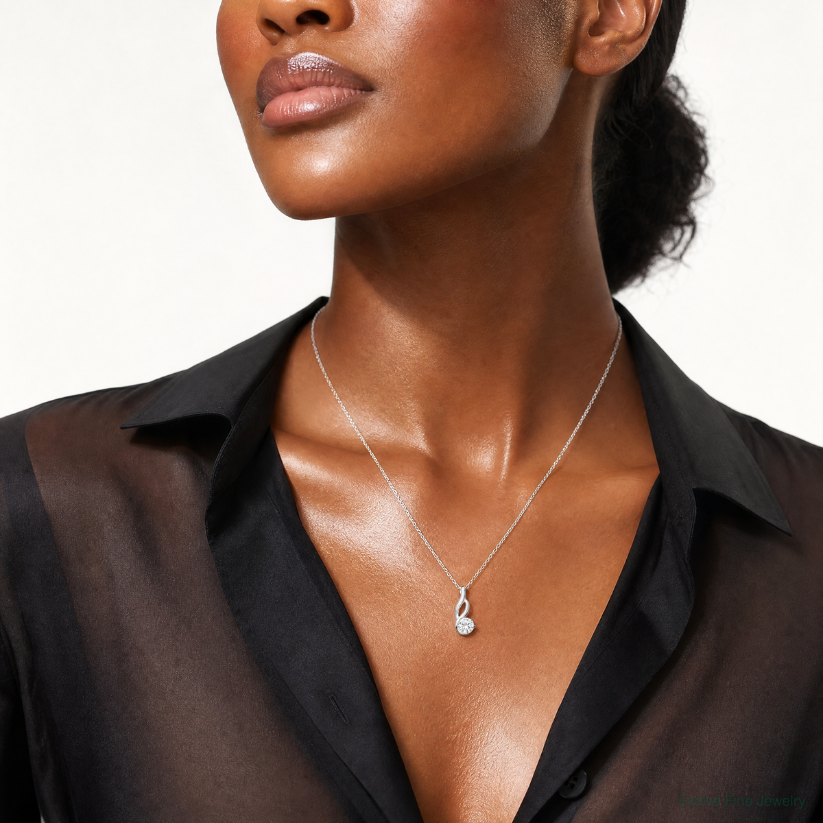 Sterling Silver CZ Pendant Chain Slide - Model Shot
