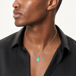 Sterling Silver Rhodium-plated Blue Inlay Created Opal Peace Sign Pendant - Model Shot