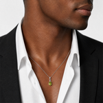 Sterling Silver Rhodium Plated Diamond and Peridot Oval Pendant - Model Shot
