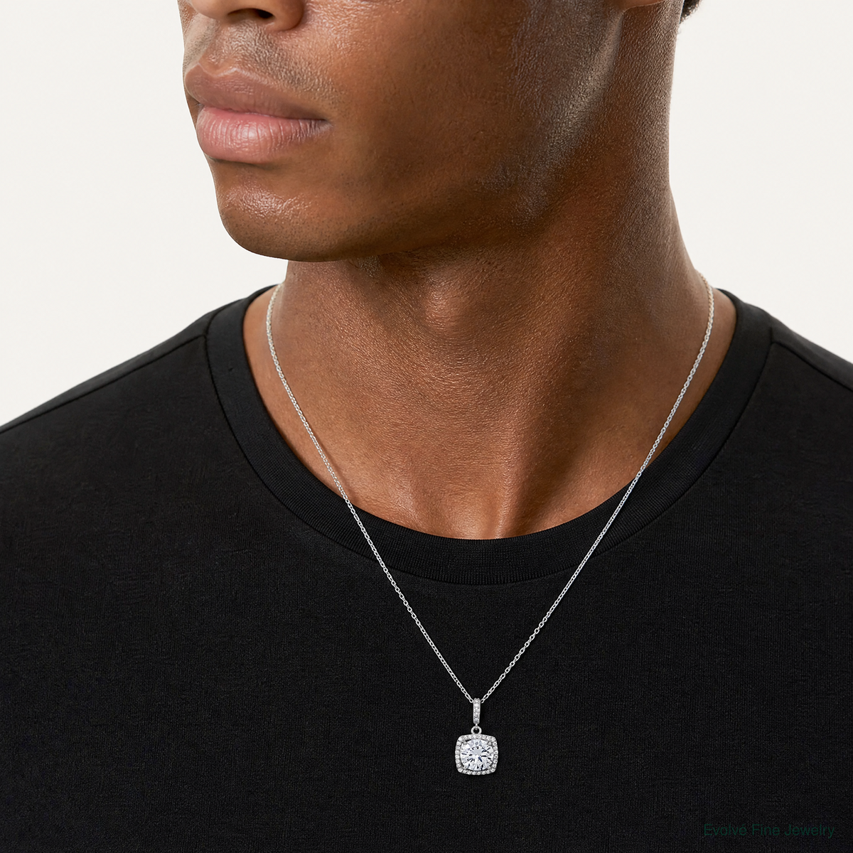 Sterling Silver Rhodium-plated Polished CZ Pendant - Model Shot