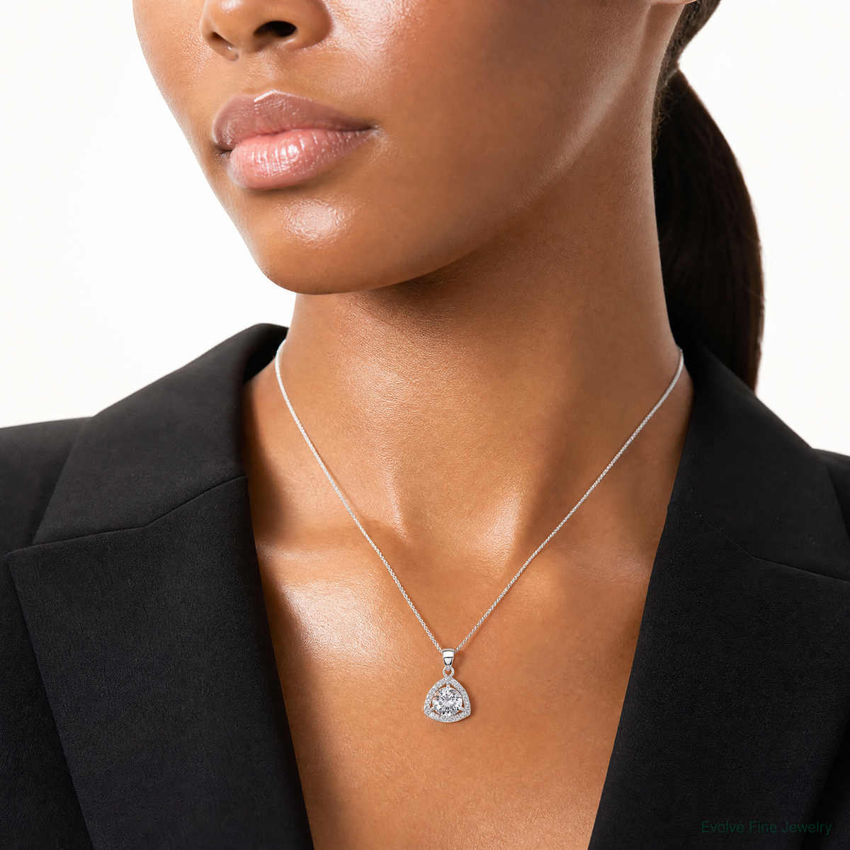 Sterling Silver Rhodium-plated Polished CZ Pendant - Model Shot