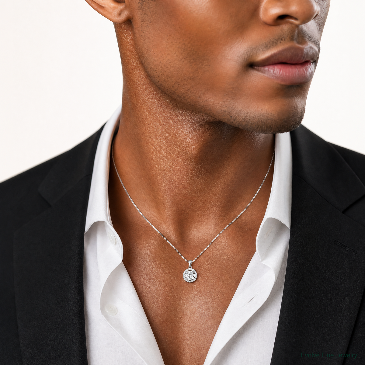Sterling Silver Rhodium-plated Polished CZ Halo Pendant - Model Shot