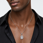 Sterling Silver Rhodium-plated w/ CZ Oval Pendant - Model Shot