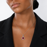 Sterling Silver Rhod-plated Red and White CZ Oval Pendant - Model Shot