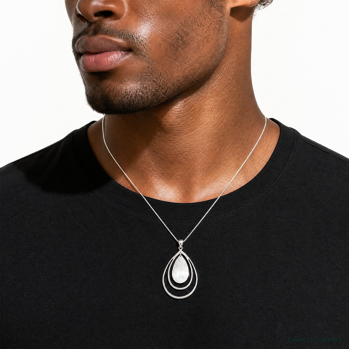Sterling Silver Polished & Textured Teardrop Pendant - Model Shot