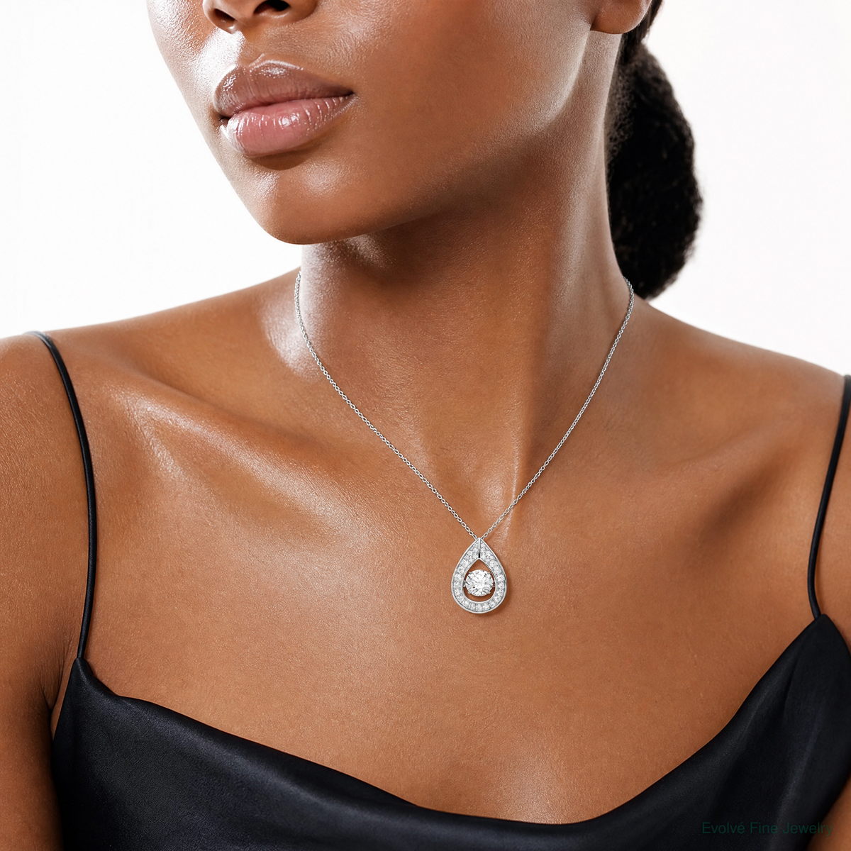 Sterling Silver Platinum-plated Vibrant CZ Pendant - Model Shot