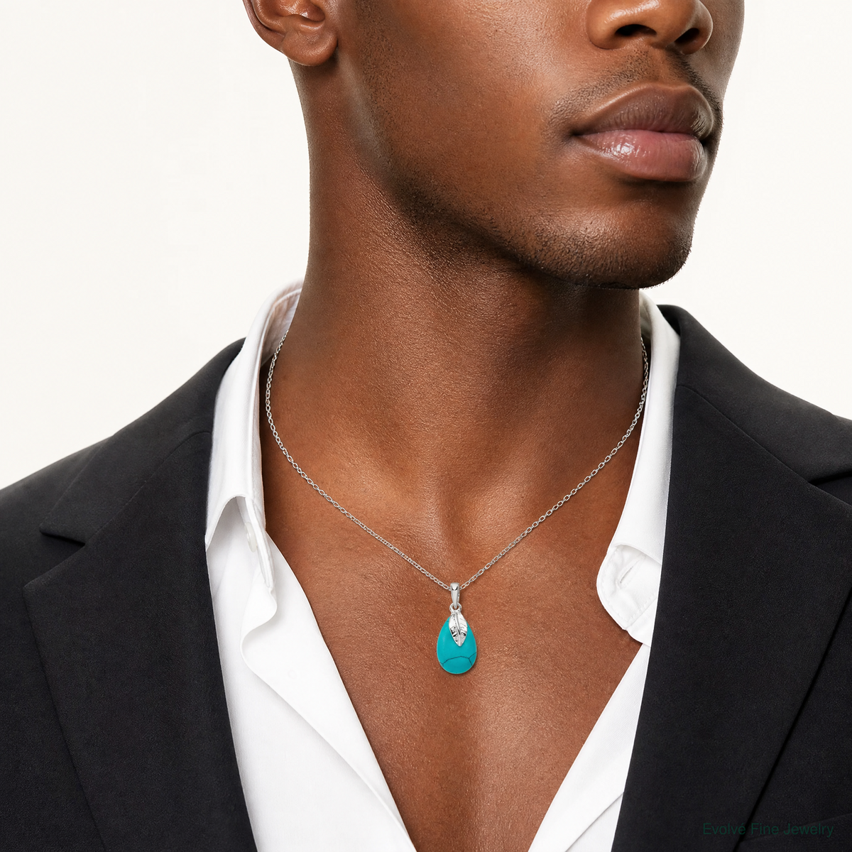Sterling Silver Polished Lab Created Turquoise Pendant - Model Shot