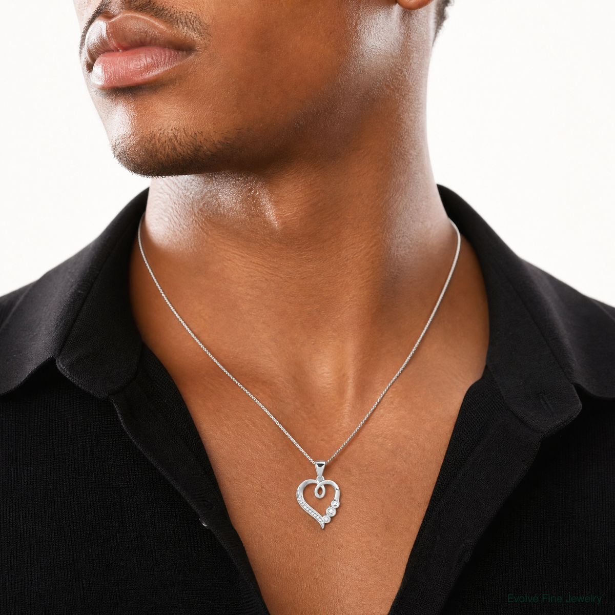 Sterling Silver Rhodium-plated Polished Open Heart CZ Pendant - Model Shot