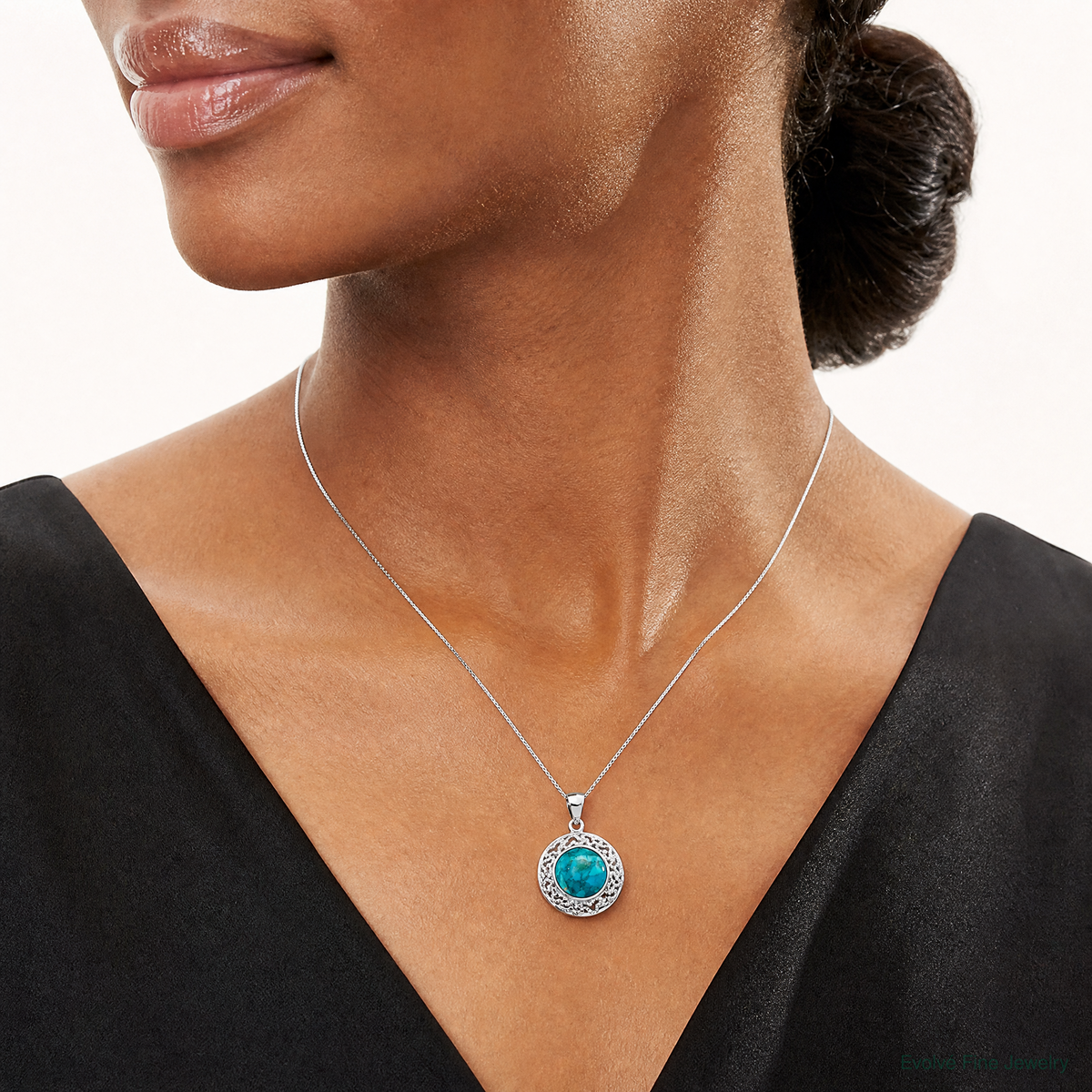 Sterling Silver Rhodium-plated w/Reconstituted Turquoise Pendant - Model Shot