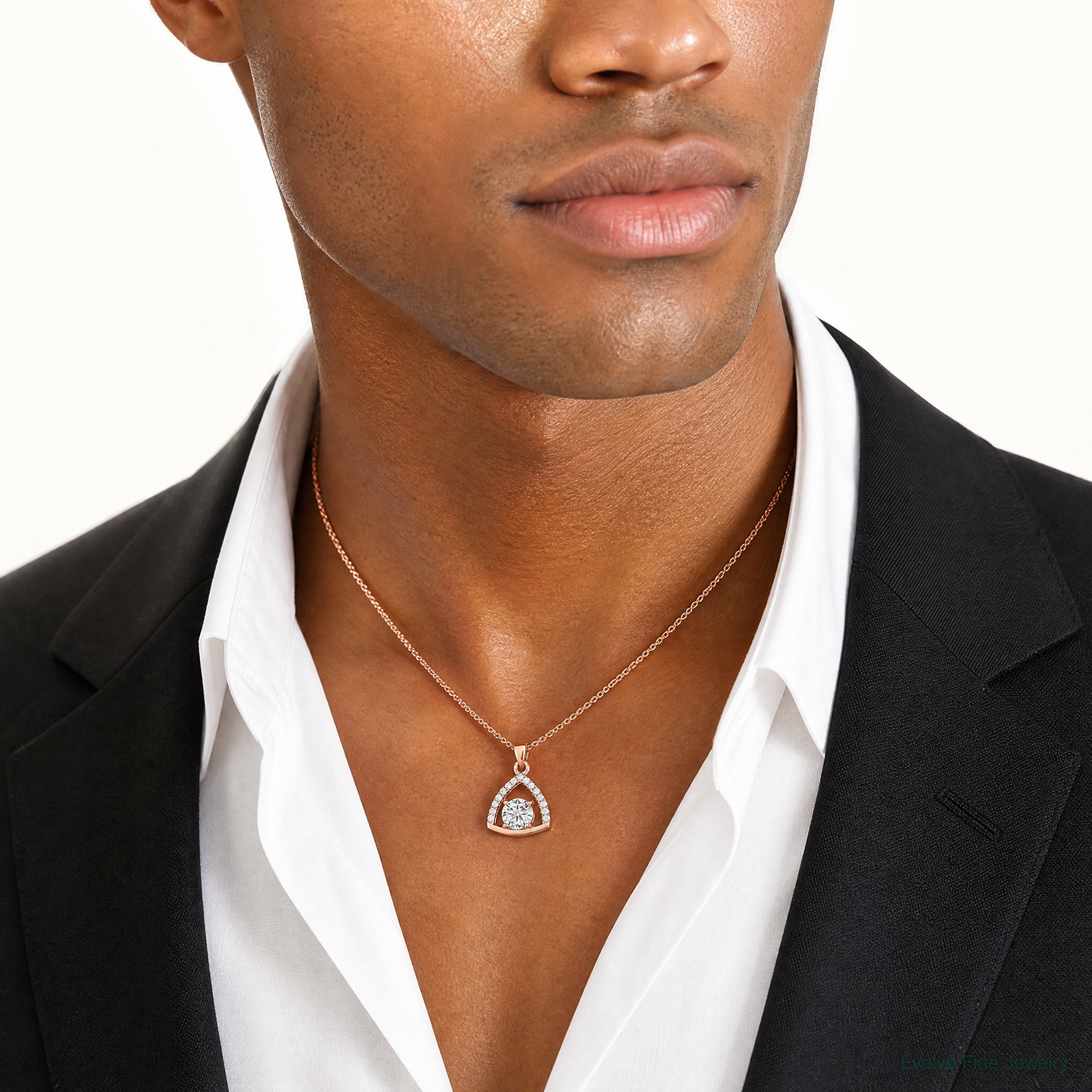 Sterling Silver Rose-tone Triangle CZ Pendant - Model Shot