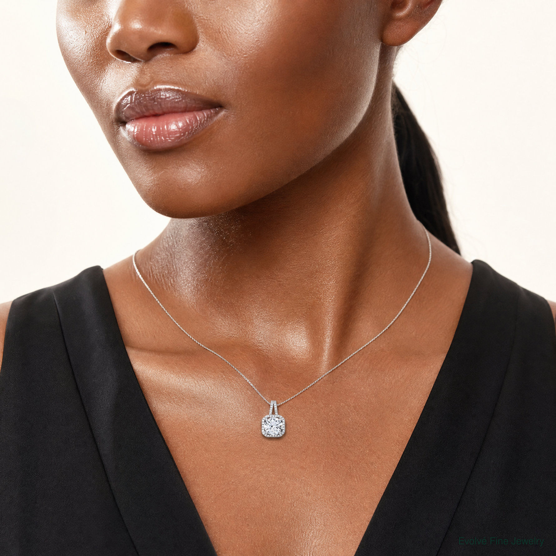 Sterling Silver Rhodium-platedCZ Halo Pendant - Model Shot