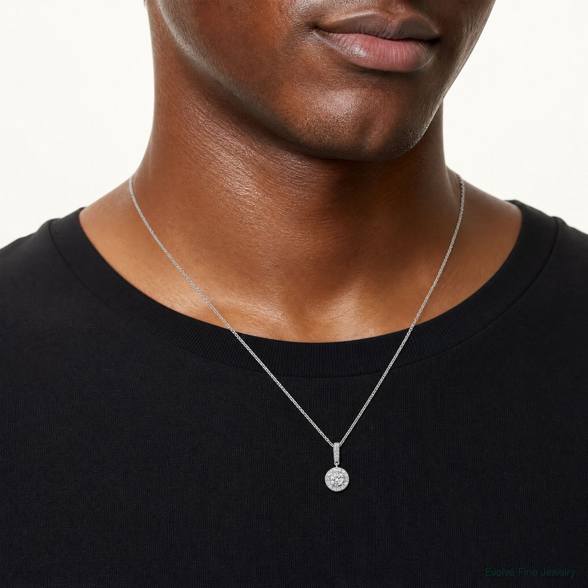 Sterling Silver CZ Halo Dangle Pendant - Model Shot