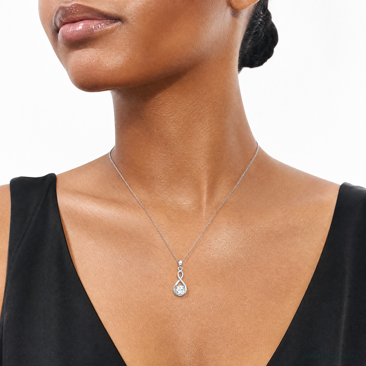Sterling Silver Rhodium-plated 6.5mm CZ Teardrop Pendant - Model Shot