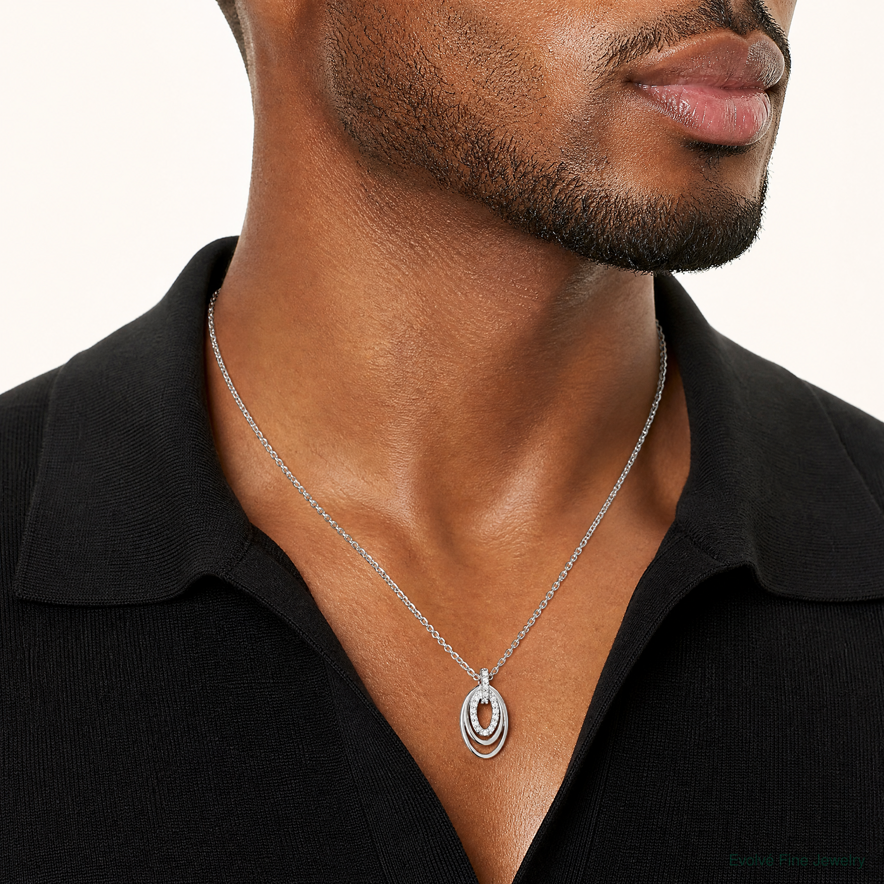 Sterling Silver Rhodium-plated CZ 3-Oval Chain Slide - Model Shot