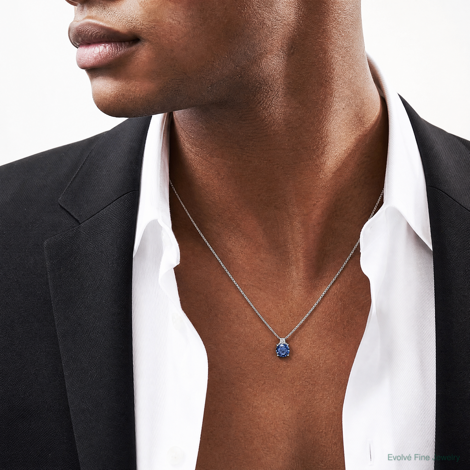 Sterling Silver Rhodium-plated Blue and White CZ Chain Slide - Model Shot