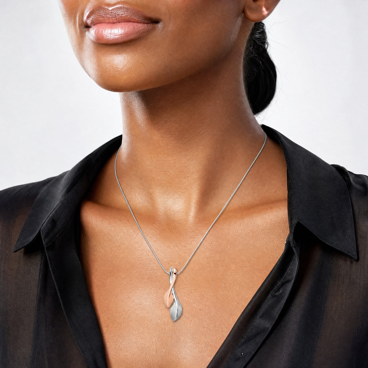 Sterling Silver RH-plated & Rose Gold-plated Polished & Brushed Leaf Slide - Model Shot